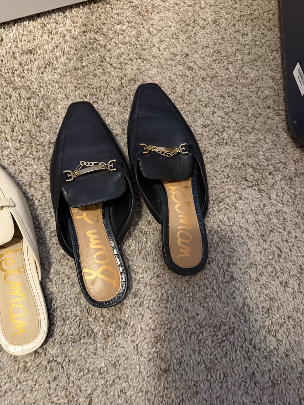Sam Edelman Black Leather Pointed-Toe Mule with Gold accent